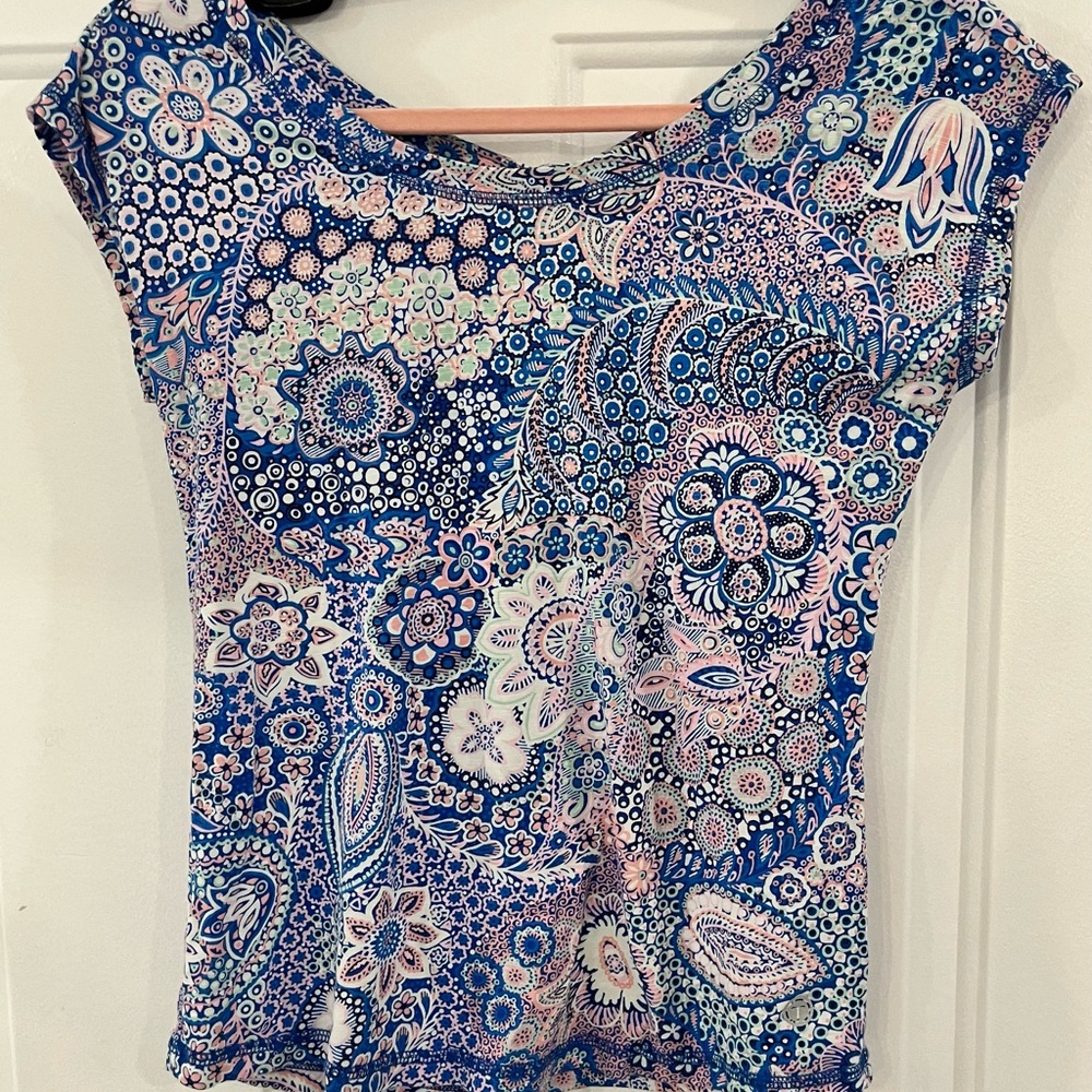 Talbots Blue and Pink Paisley Short Sleeve Top